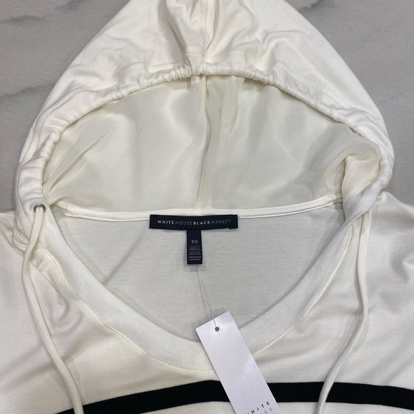 WHBM Striped Hoodie Size XS Ivory Black Stripes Long Sleeve NWT - Picture 13 of 14